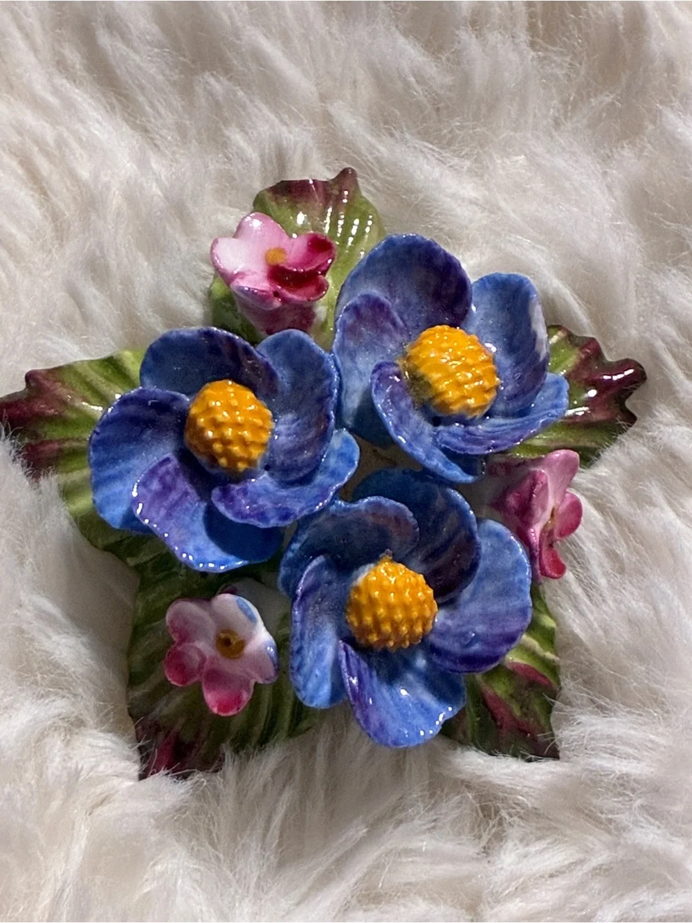 Vintage Aynsley Flower Brooch Pin English Purple and Pink English Collectible